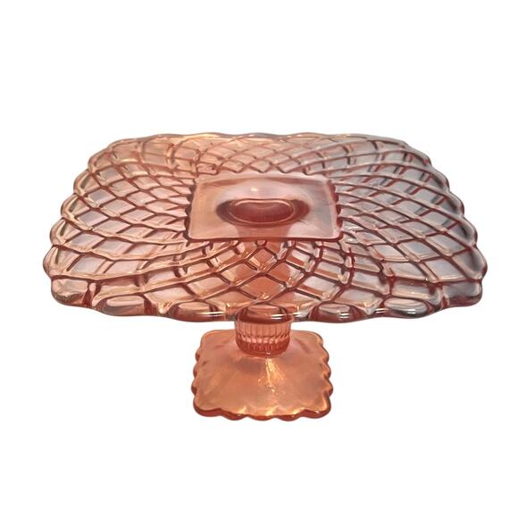 LE Smith VTG Depression Pattern Trellis Pink Glass Pedestal Dessert Stand 7.75” - Picture 1 of 5